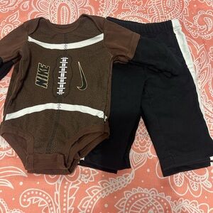 Nike Brown Football Bodysuit and Black Pants Set